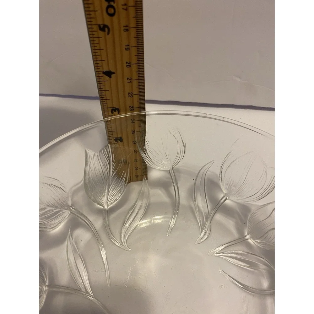 Set Of 3 Teleflora Clear Crystal Bowl Vase Center Piece‎ Frosted Tulips 7.25